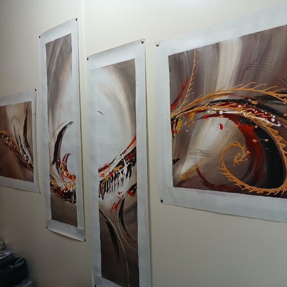 Multi Panel Print Set of 4 Piece Canvas Abstract Swirls Wall Art, Paintings - Picture 2 of 6